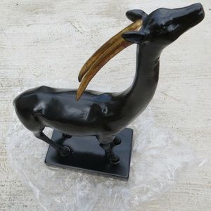 18" African Gazelle Sculpture, Black/Gold